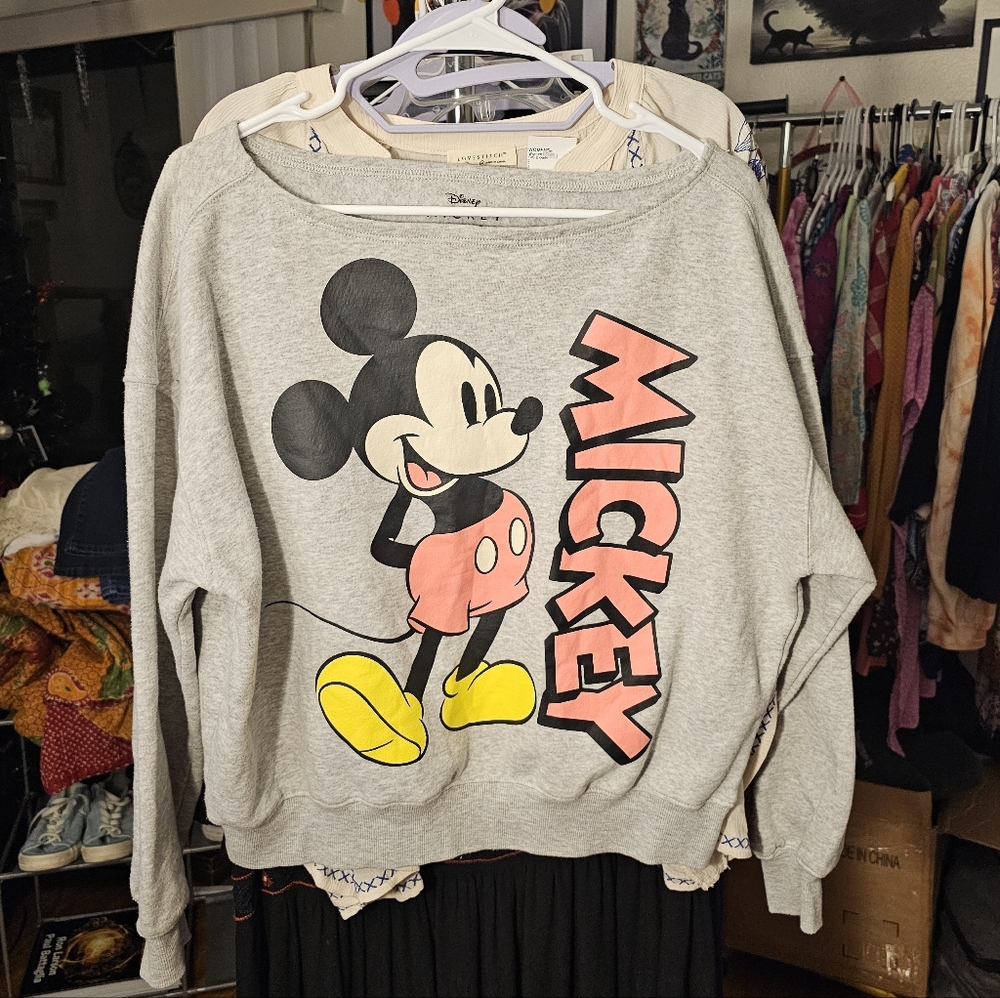 Disney Gray Sweatshirt with Pink & Yellow Mickey Graphic